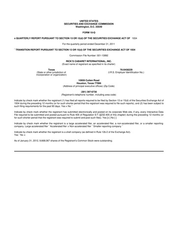 Thumbnail RCI Hospitality Holdings 10-Q Quarterly Report FY2012 