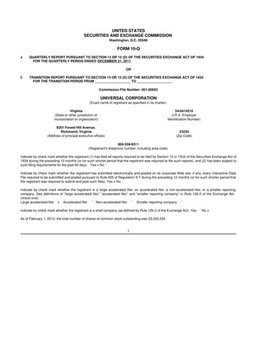 Thumbnail Universal Corporation
 10-Q Quarterly Report FY2012 