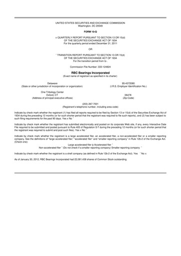 Thumbnail RBC Bearings 10-Q Quarterly Report FY2012 