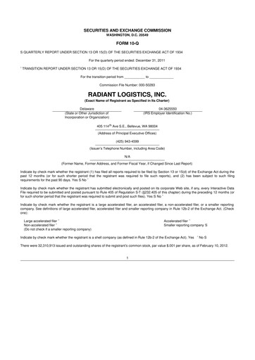 Thumbnail Radiant Logistics
 10-Q Quarterly Report FY2012 