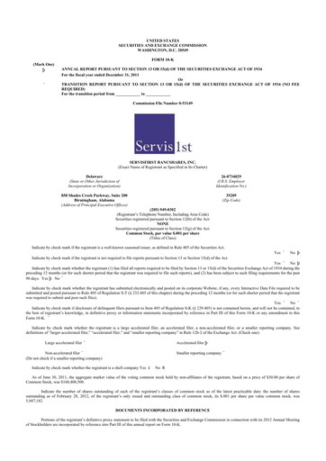 Thumbnail ServisFirst Bancshares 10-K Annual Report 2011