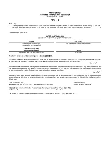 Thumbnail Hurco Companies 10-Q Quarterly Report FY2012 