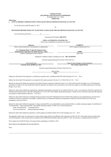 Thumbnail China Automotive Systems 10-K Annual Report 2011