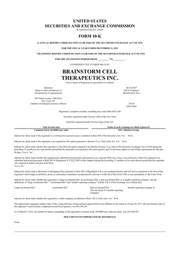 Thumbnail BrainStorm Cell Therapeutics 10-K Annual Report 2011