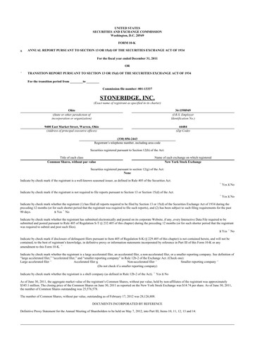 Thumbnail Stoneridge 10-K Annual Report 2011