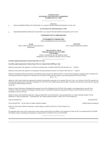 Thumbnail Cytosorbents 10-K Annual Report 2011