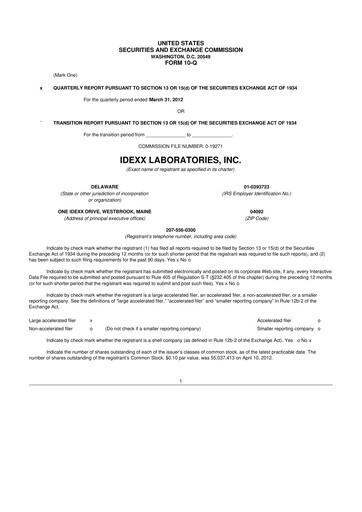 Miniature IDEXX Laboratories 10-Q Rapport trimestriel 2012 