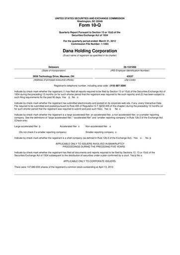 Thumbnail Dana Incorporated 10-Q Quarterly Report FY2012 