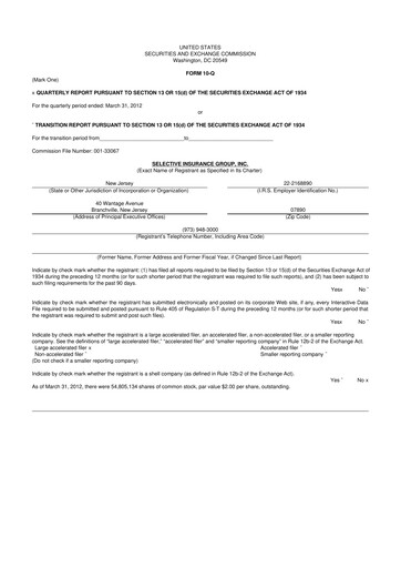 Thumbnail Selective Insurance 10-Q Quarterly Report FY2012 