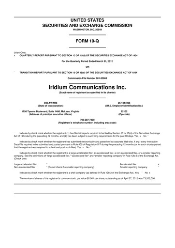 Thumbnail Iridium Communications 10-Q Quarterly Report FY2012 