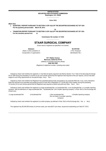 Thumbnail STAAR Surgical 10-Q Quarterly Report FY2012 