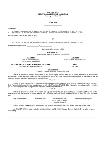Thumbnail Exponent
 10-Q Quarterly Report FY2012 