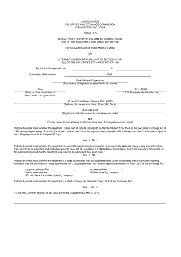 Thumbnail Park National Corp 10-Q Quarterly Report FY2012 