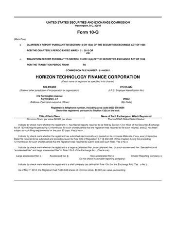 Vorschaubild Horizon Technology Finance 10-Q Quartalsbericht  
