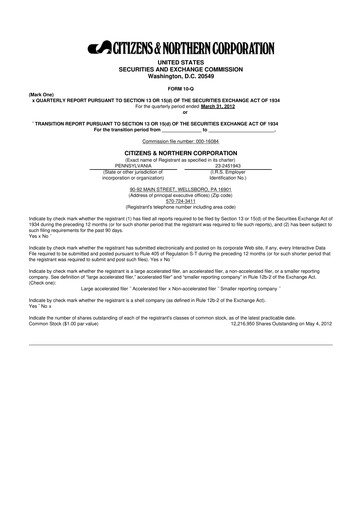 Thumbnail Citizens & Northern Corp 10-Q Quarterly Report FY2012 