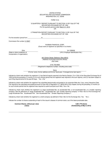 Miniature SB Financial Group 10-Q Rapport trimestriel 2012 