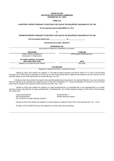 Miniature LivePerson 10-Q Rapport trimestriel 2012 