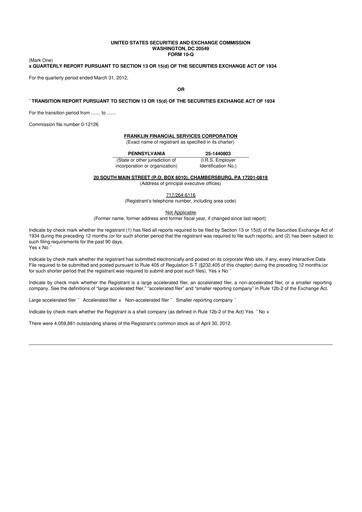 Thumbnail Franklin Financial Services Corporation 10-Q Quarterly Report FY2012 