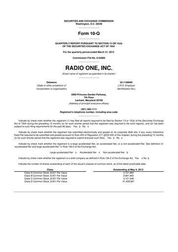 Thumbnail Urban One
 10-Q Quarterly Report FY2012 