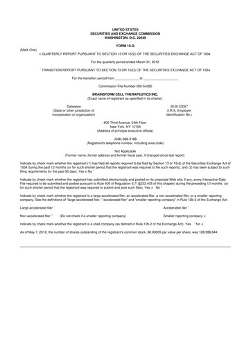 Thumbnail BrainStorm Cell Therapeutics 10-Q Quarterly Report FY2012 