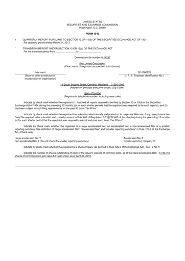 Thumbnail First United Corporation 10-Q Quarterly Report FY2012 