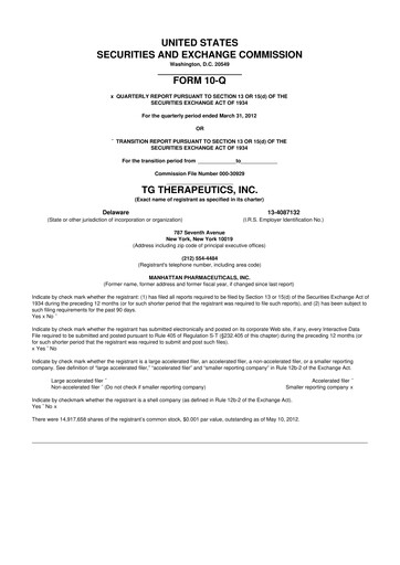 Thumbnail TG Therapeutics 10-Q Quarterly Report FY2012 