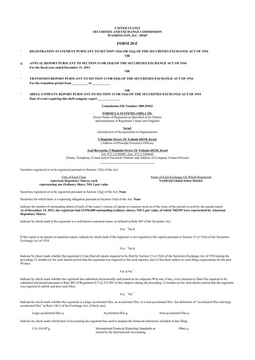 Thumbnail Formula Systems
 20-F Annual Report 2011