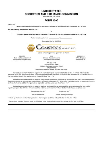 Thumbnail Comstock Inc. 10-Q Quarterly Report FY2012 