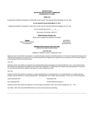 Thumbnail 22nd Century Group
 10-Q Quarterly Report FY2012 
