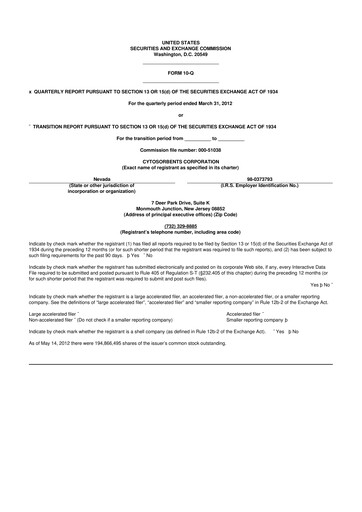 Miniature Cytosorbents 10-Q Rapport trimestriel 2012 