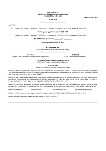 Thumbnail Foot Locker
 10-Q Quarterly Report FY2012 