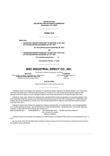 Thumbnail MSC Industrial Direct 10-Q Quarterly Report FY2012 
