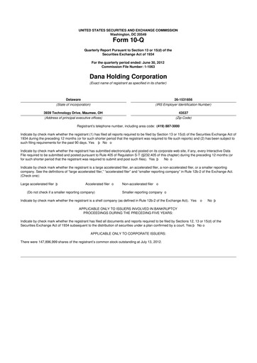 Thumbnail Dana Incorporated 10-Q Quarterly Report FY2012 