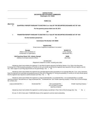 Vorschaubild Equifax 10-Q Quartalsbericht 2012 