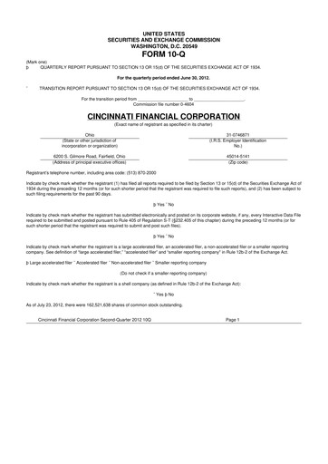 Thumbnail Cincinnati Financial
 10-Q Quarterly Report FY2012 