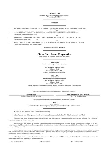 Thumbnail Global Cord Blood 20-F Annual Report 2012