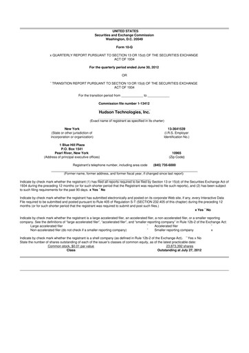 Thumbnail Hudson Technologies 10-Q Quarterly Report FY2012 
