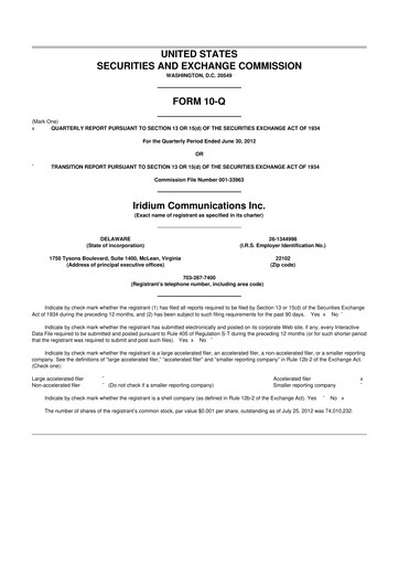 Thumbnail Iridium Communications 10-Q Quarterly Report FY2012 