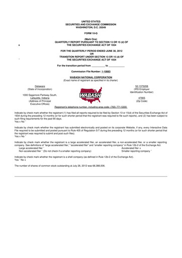 Thumbnail Wabash National
 10-Q Quarterly Report FY2012 