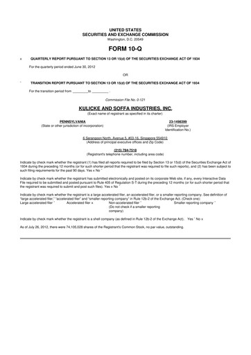 Vorschaubild Kulicke and Soffa Industries 10-Q Quartalsbericht 2012 