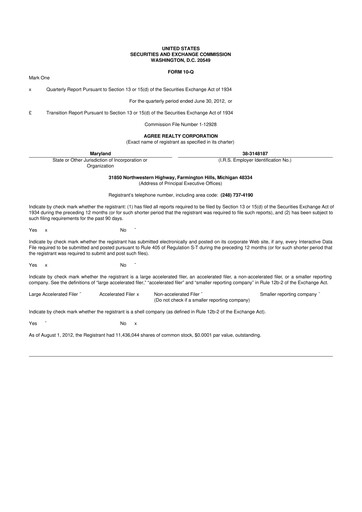 Thumbnail Agree Realty
 10-Q Quarterly Report FY2012 