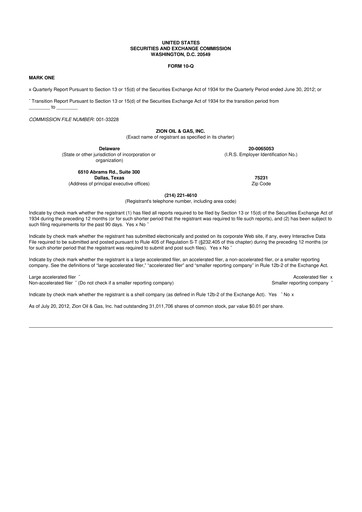 Thumbnail Zion Oil & Gas 10-Q Quarterly Report FY2012 