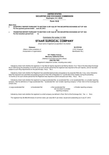 Thumbnail STAAR Surgical 10-Q Quarterly Report FY2012 