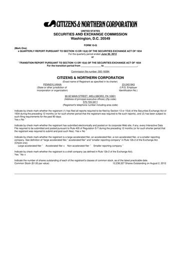 Thumbnail Citizens & Northern Corp 10-Q Quarterly Report FY2012 