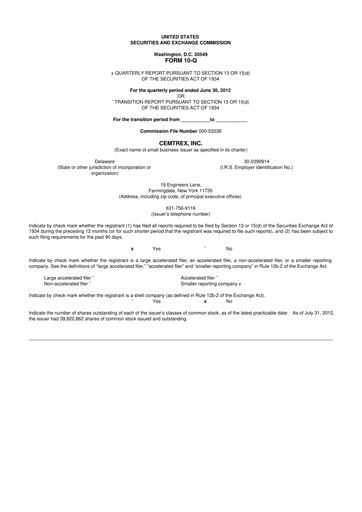 Thumbnail Cemtrex 10-Q Quarterly Report FY2012 