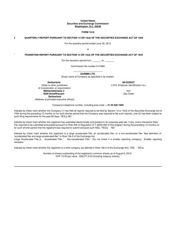 Vorschaubild Garmin 10-Q Quartalsbericht 2012 