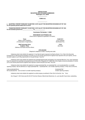 Thumbnail Benchmark Electronics
 10-Q Quarterly Report FY2012 