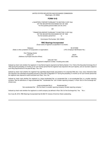 Thumbnail RBC Bearings 10-Q Quarterly Report FY2012 