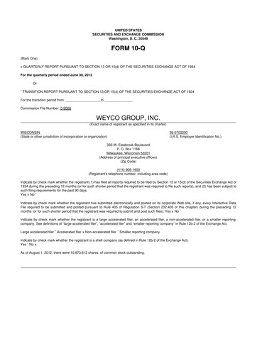 Thumbnail Weyco Group 10-Q Quarterly Report FY2012 