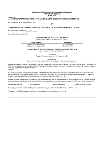 Thumbnail Franklin Financial Services Corporation 10-Q Quarterly Report FY 